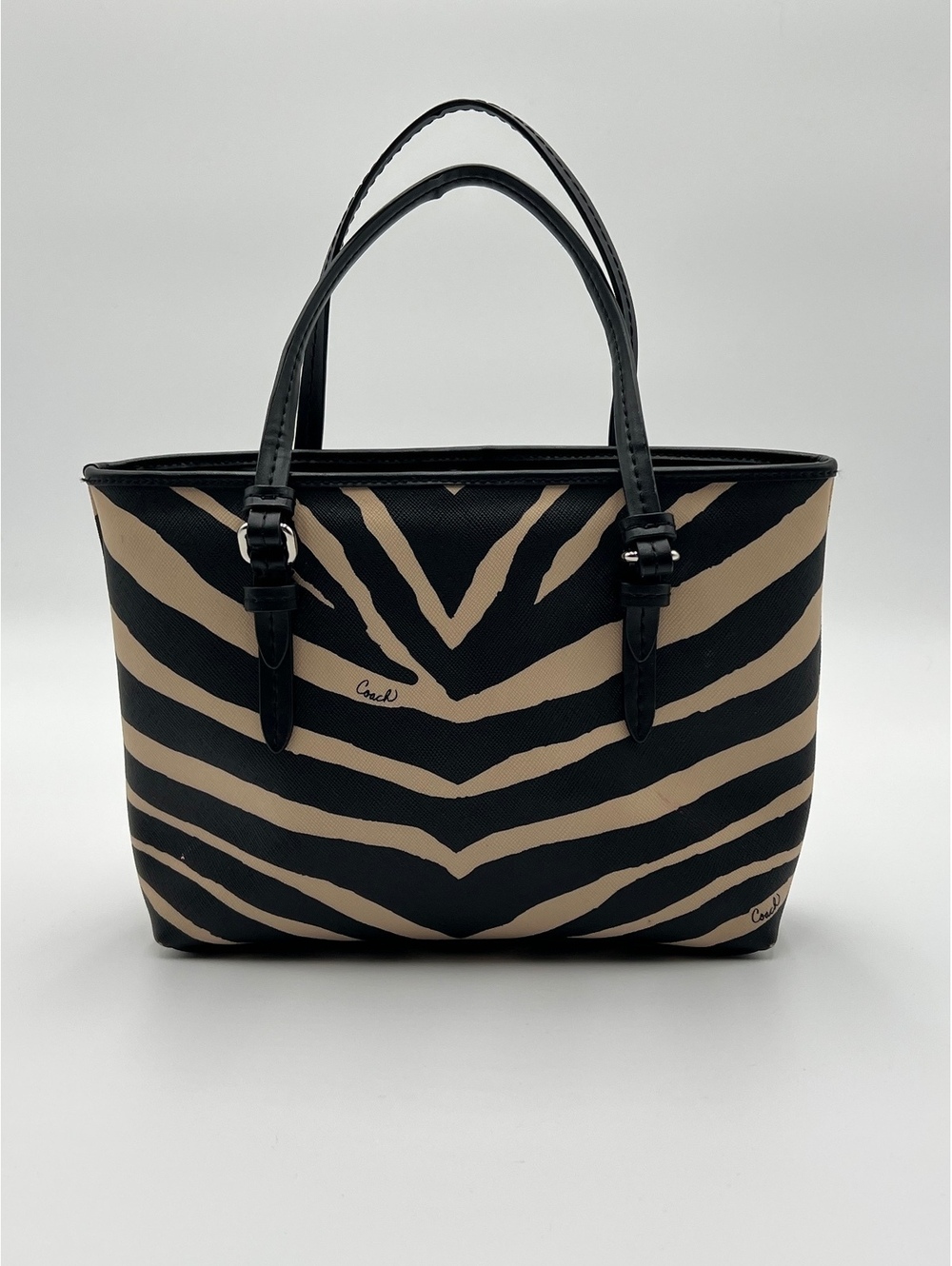 Coach Zebra Print Tote Bag Black Tan Signature Shoulder Handbag